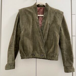 Vintage Khaki Green Suede-like Jacket